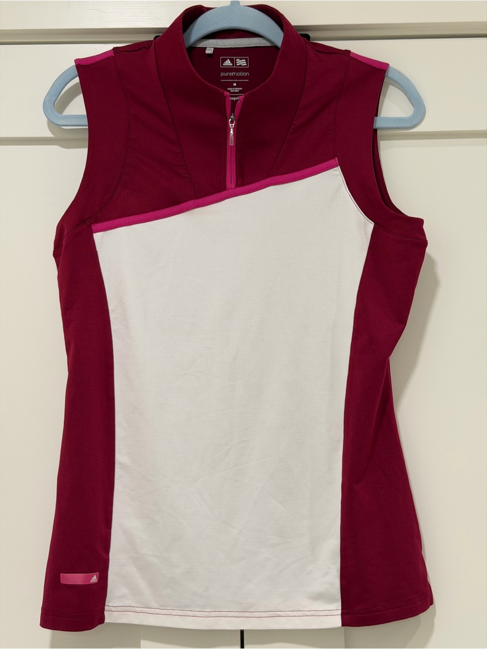 Adidas Puremotion Golf Sleeveless Polo Top Women’s Medium Pink White 1/4 Zip